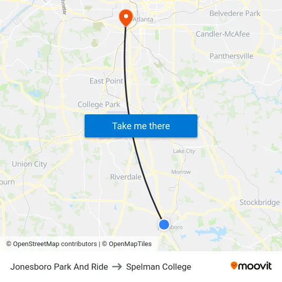 Jonesboro Park And Ride to Spelman College map