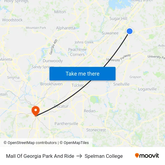 Mall Of Georgia Park And Ride to Spelman College map