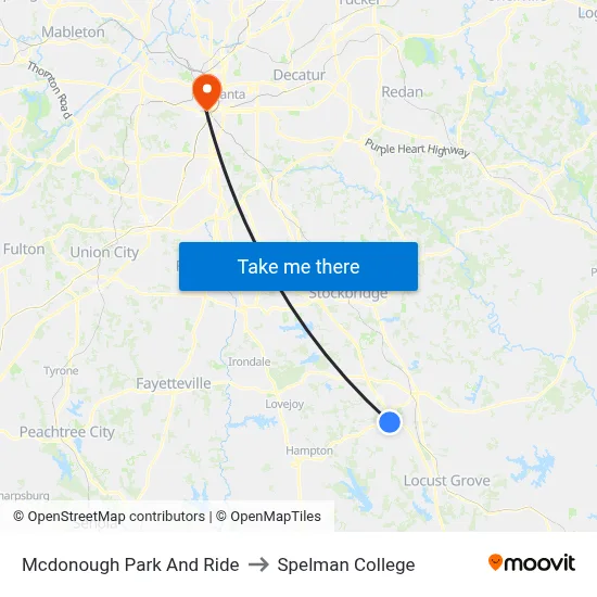 Mcdonough Park And Ride to Spelman College map