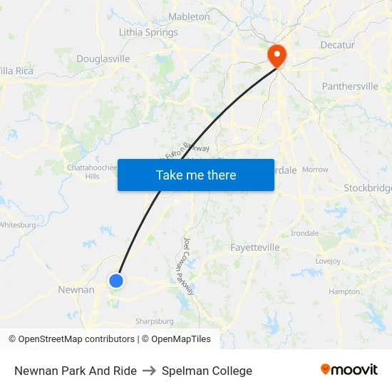 Newnan Park And Ride to Spelman College map