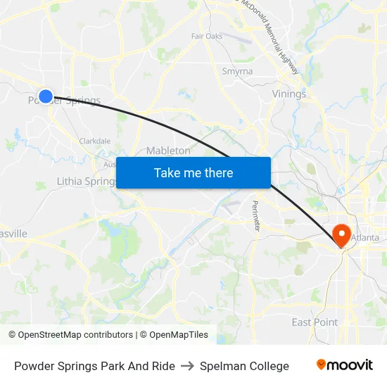 Powder Springs Park And Ride to Spelman College map