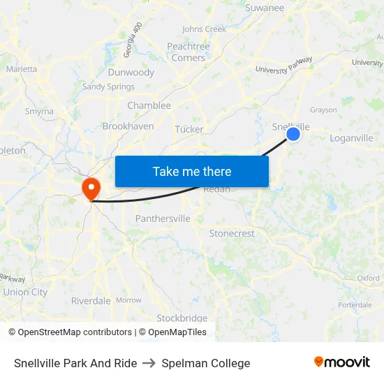 Snellville Park And Ride to Spelman College map