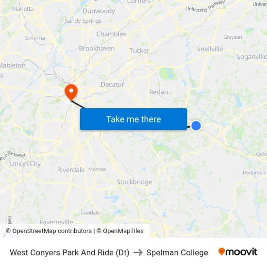 West Conyers Park And Ride (Dt) to Spelman College map