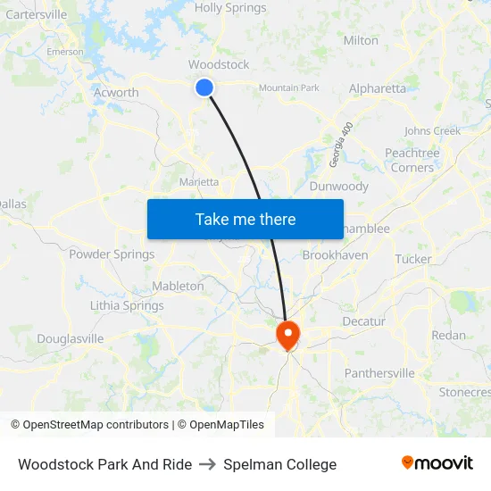 Woodstock Park And Ride to Spelman College map