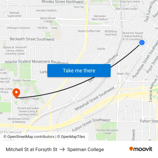 Mitchell St at Forsyth St to Spelman College map