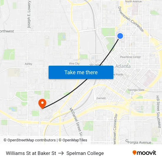 Williams St at Baker St to Spelman College map