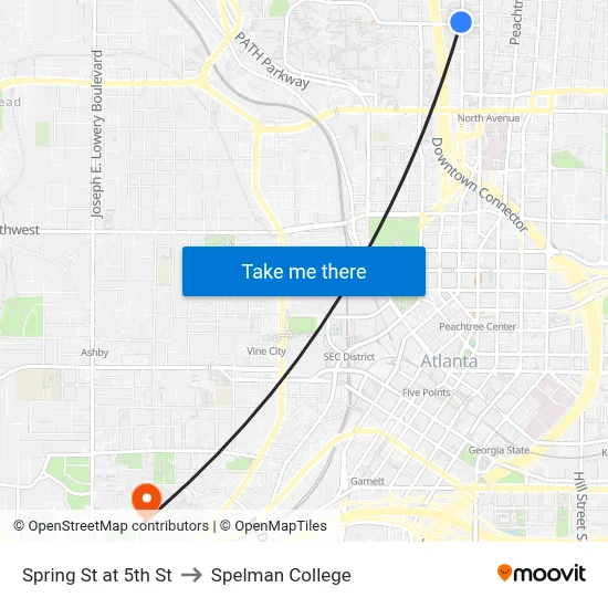 Spring St at 5th St to Spelman College map