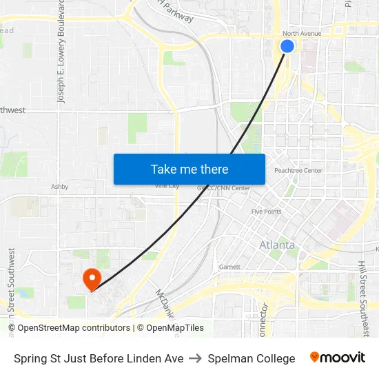 Spring St Just Before Linden Ave to Spelman College map