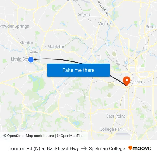Thornton Rd (N) at Bankhead Hwy to Spelman College map