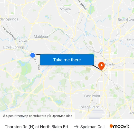 Thornton Rd (N) at North Blairs Bridge Rd to Spelman College map