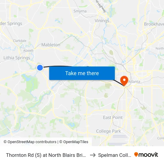 Thornton Rd (S) at North Blairs Bridge Rd to Spelman College map