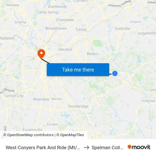 West Conyers Park And Ride (Mt/Peri) to Spelman College map