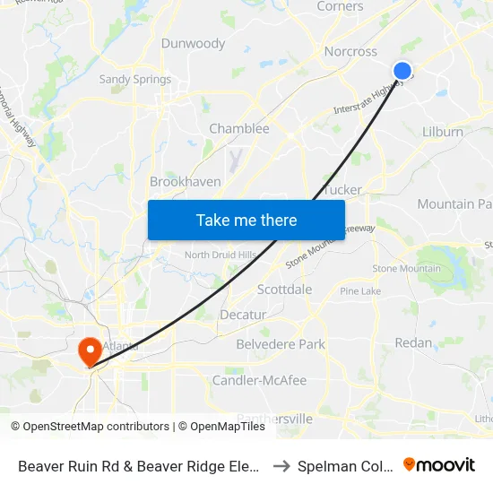 Beaver Ruin Rd & Beaver Ridge Elementary to Spelman College map