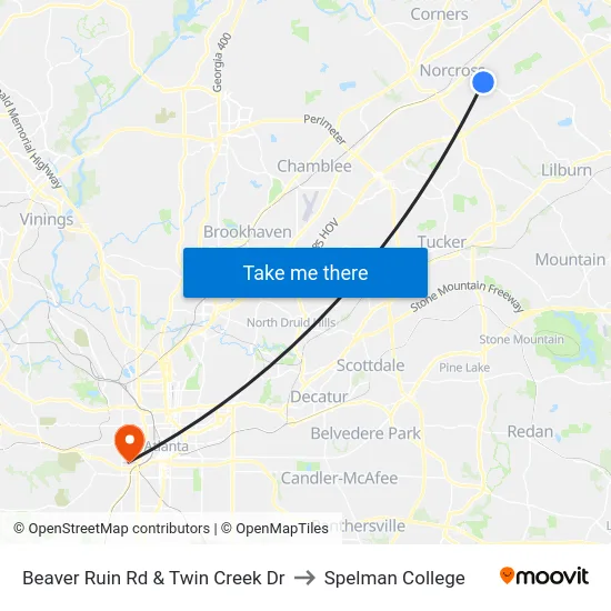 Beaver Ruin Rd & Twin Creek Dr to Spelman College map