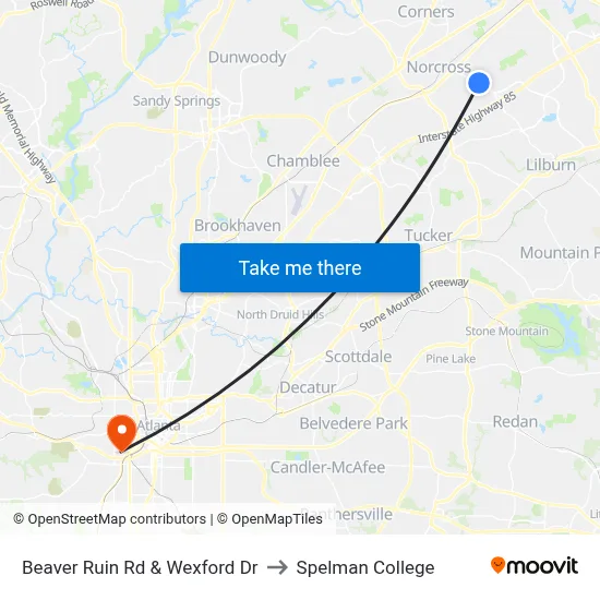 Beaver Ruin Rd & Wexford Dr to Spelman College map