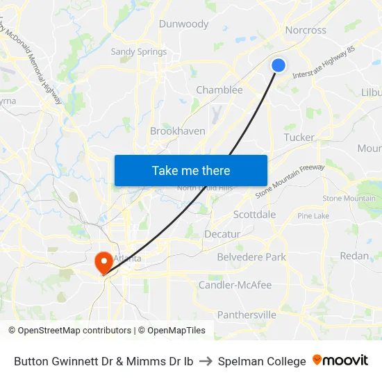 Button Gwinnett Dr & Mimms Dr Ib to Spelman College map