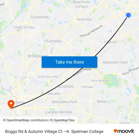 Boggs Rd & Autumn Village Ct to Spelman College map