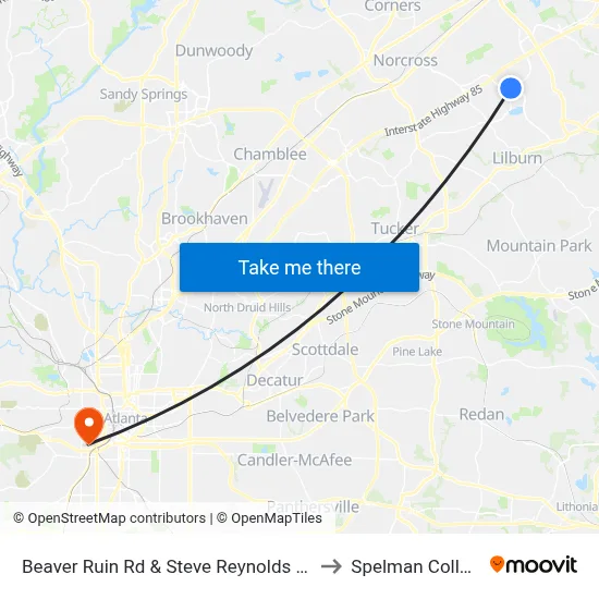 Beaver Ruin Rd & Steve Reynolds Blvd to Spelman College map
