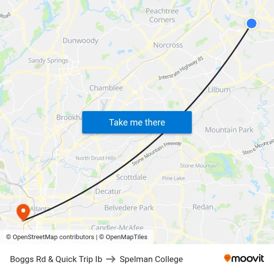 Boggs Rd & Quick Trip Ib to Spelman College map