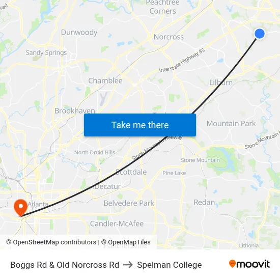 Boggs Rd & Old Norcross Rd to Spelman College map