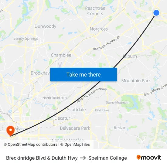 Breckinridge Blvd & Duluth Hwy to Spelman College map