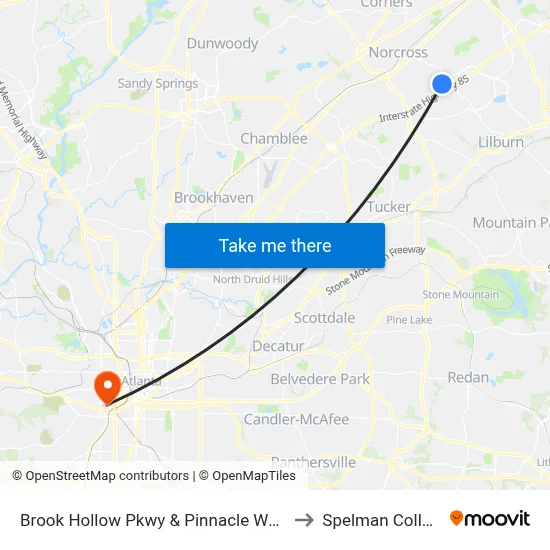 Brook Hollow Pkwy & Pinnacle Way Ib to Spelman College map
