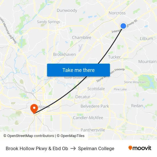 Brook Hollow Pkwy & Ebd Ob to Spelman College map