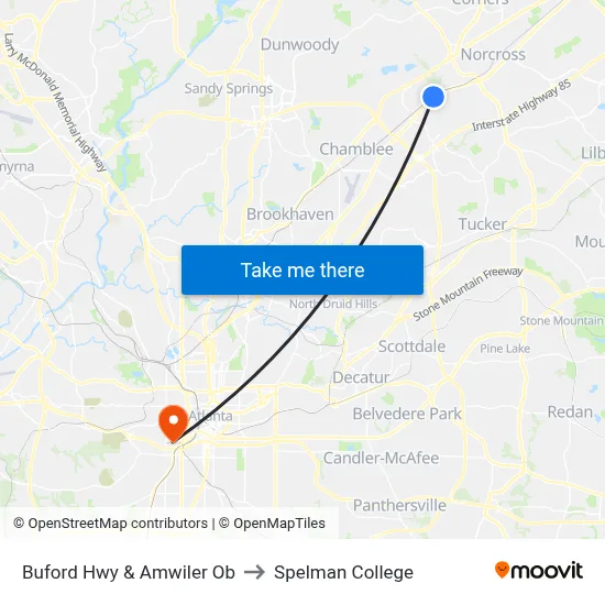Buford Hwy & Amwiler Ob to Spelman College map