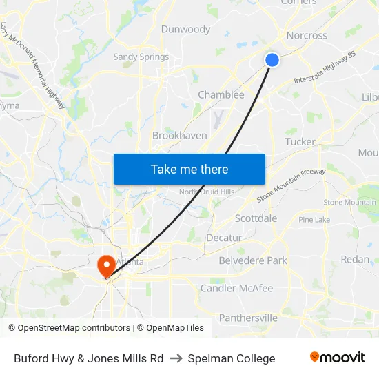 Buford Hwy & Jones Mills Rd to Spelman College map