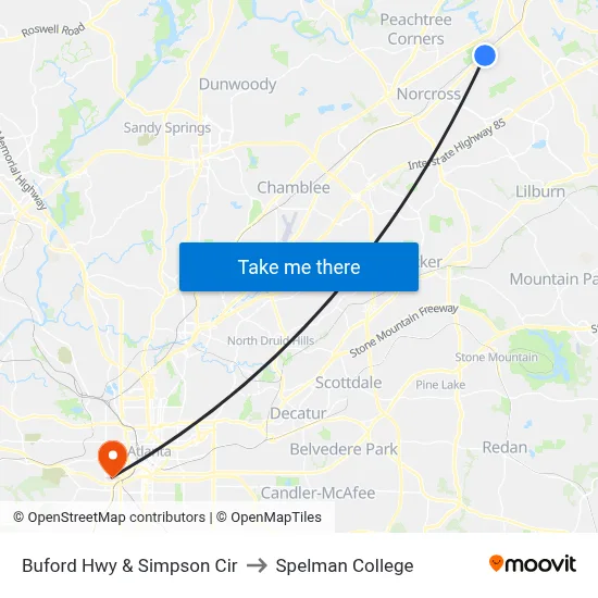 Buford Hwy & Simpson Cir to Spelman College map