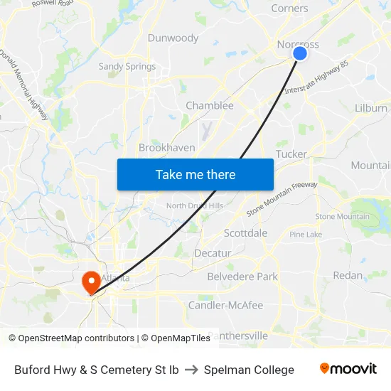 Buford Hwy & S Cemetery St Ib to Spelman College map