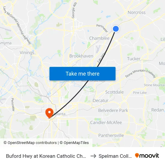 Buford Hwy at Korean Catholic Church Ib to Spelman College map