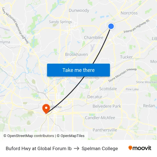 Buford Hwy at Global Forum Ib to Spelman College map