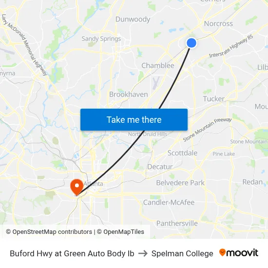 Buford Hwy at Green Auto Body Ib to Spelman College map
