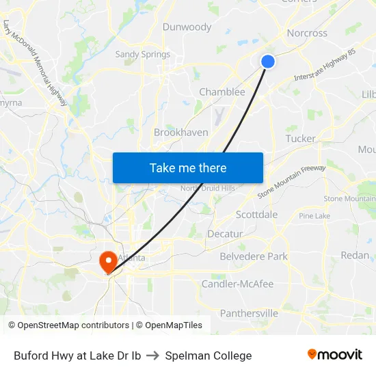 Buford Hwy at Lake Dr Ib to Spelman College map