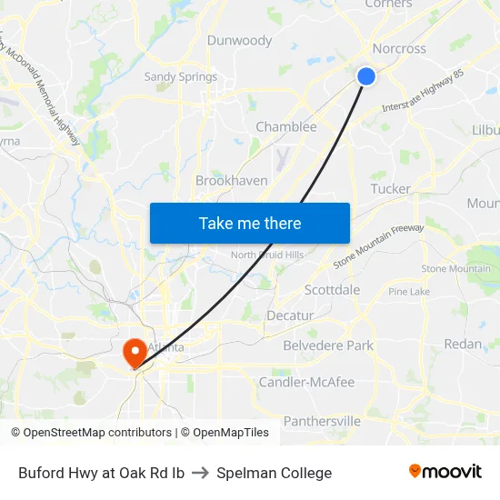 Buford Hwy at Oak Rd Ib to Spelman College map