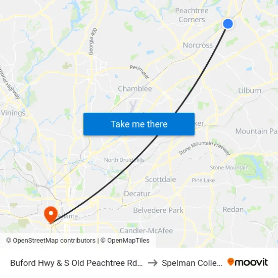 Buford Hwy & S Old Peachtree Rd Ob to Spelman College map