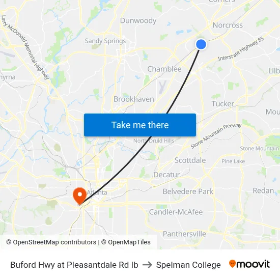 Buford Hwy at Pleasantdale Rd Ib to Spelman College map
