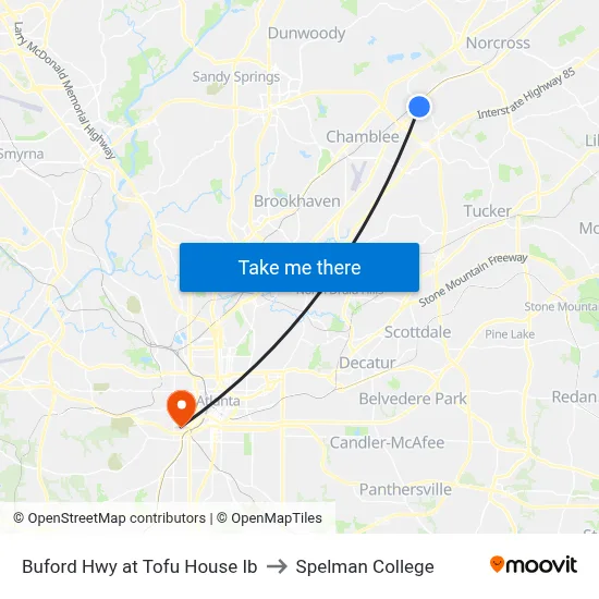 Buford Hwy at Tofu House Ib to Spelman College map