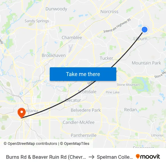 Burns Rd & Beaver Ruin Rd (Chevron) to Spelman College map