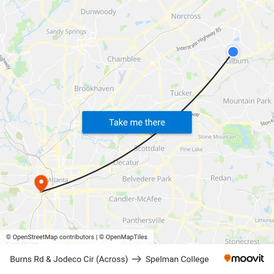Burns Rd & Jodeco Cir (Across) to Spelman College map