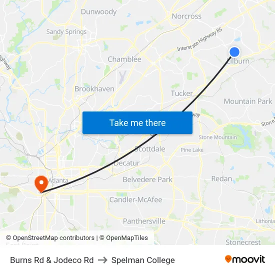 Burns Rd & Jodeco Rd to Spelman College map