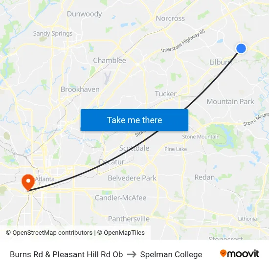 Burns Rd & Pleasant Hill Rd Ob to Spelman College map
