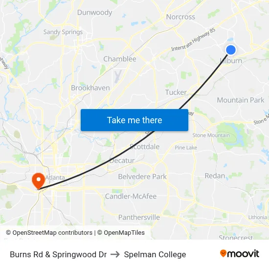 Burns Rd & Springwood Dr to Spelman College map