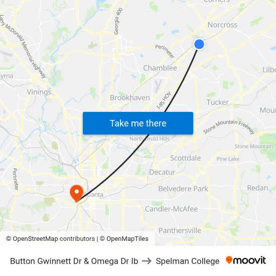 Button Gwinnett Dr & Omega Dr Ib to Spelman College map