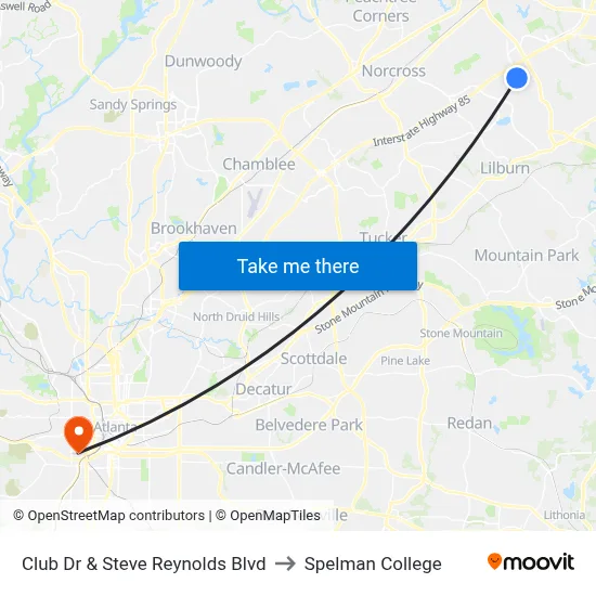Club Dr & Steve Reynolds Blvd to Spelman College map