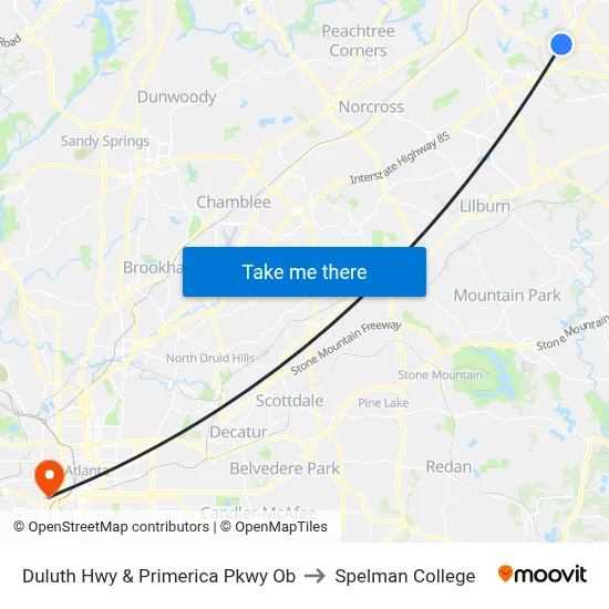 Duluth Hwy  & Primerica Pkwy Ob to Spelman College map