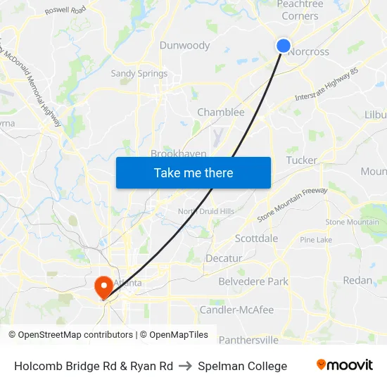 Holcomb Bridge Rd & Ryan Rd to Spelman College map