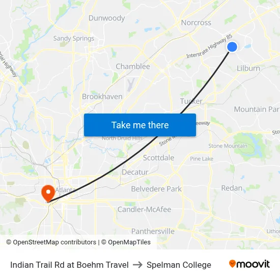 Indian Trail Rd at Boehm Travel to Spelman College map