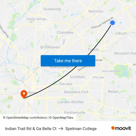 Indian Trail Rd & Ga Belle Ct to Spelman College map